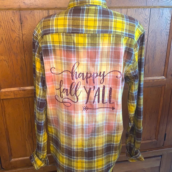 Tops - 🍁FALL⭐️NWOT⭐️FLANNEL Shirt🍃HAPPY FALL Y’ALL Glitter Brown & Gold NEW w/o tags